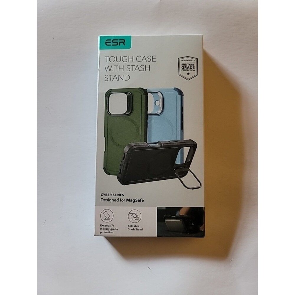 NEW ESR Tough Case With Stash Stand Military Grade BLACK iPhone 16 pro